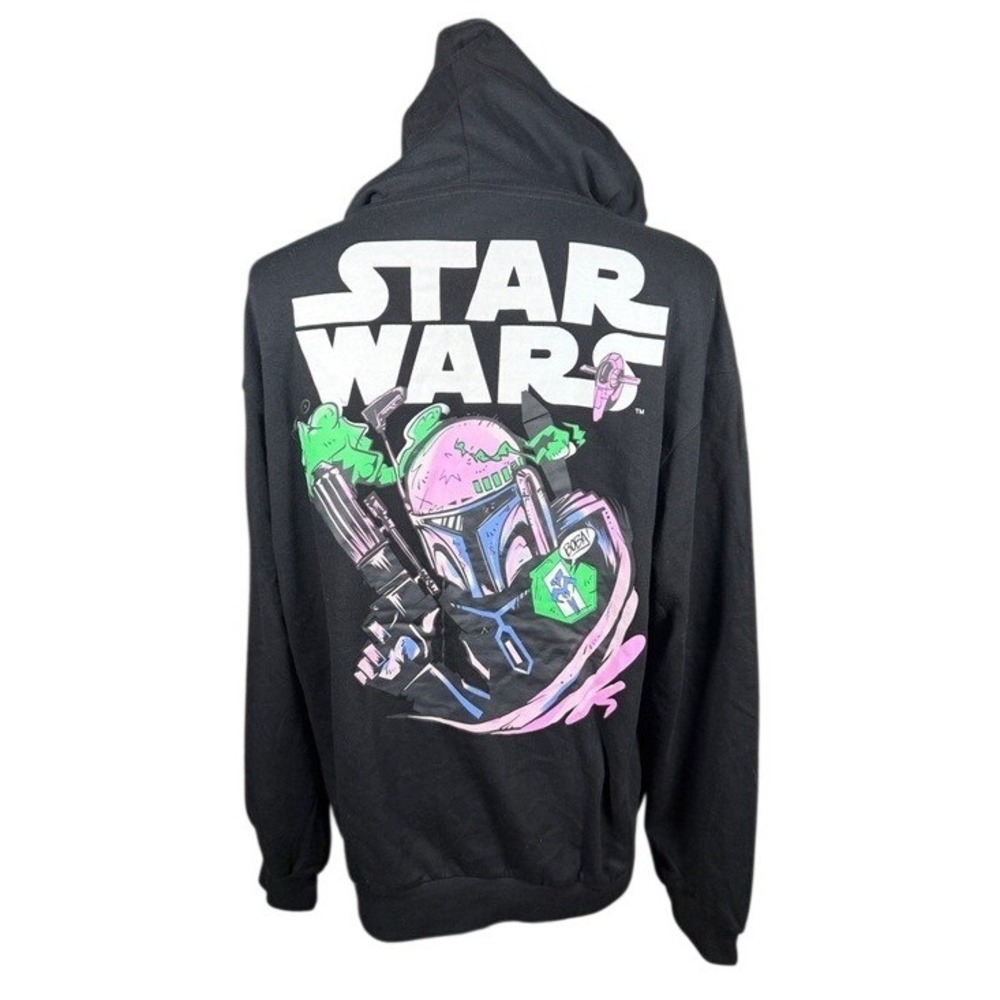 Star Wars Boba Fett Graphic Hoodie Mens Large Black Neon Art Pullover